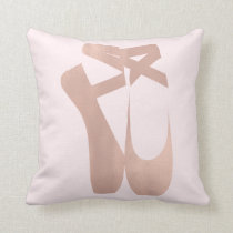 Pink Ballet Slippers Ballerina Rose Gold Bedroom Throw Pillow