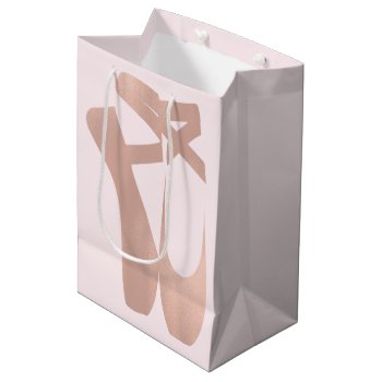Pink Ballet Slippers Ballerina Rose Gold Party Medium Gift Bag by printabledigidesigns at Zazzle