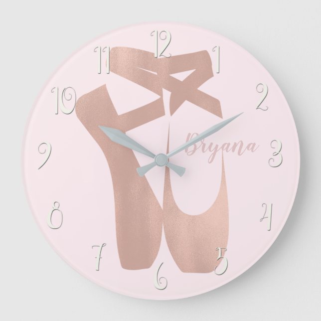 Pink Ballet Slippers Ballerina Rose Personalized Large Clock (Front)