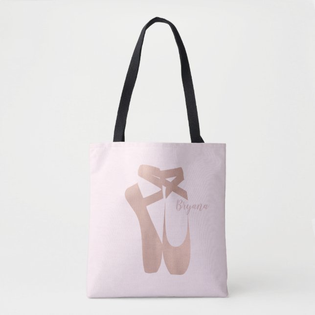 Pink Ballet Slippers Ballerina Rose Personalized Tote Bag (Front)
