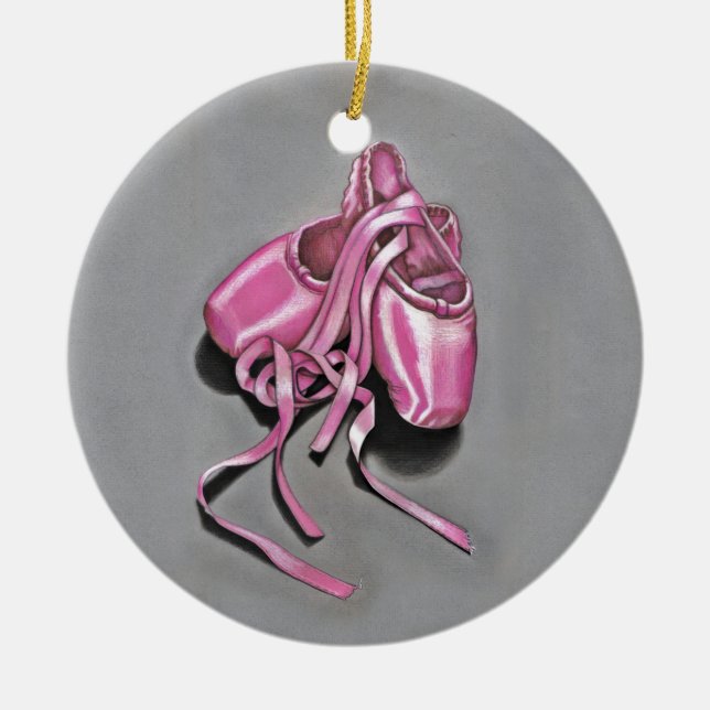 Pink Ballet Slippers Ceramic Ornament (Front)