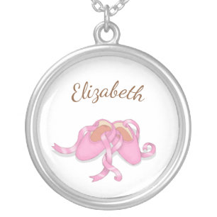 Pink Ballet Slippers Custom Name or Text Silver Plated Necklace