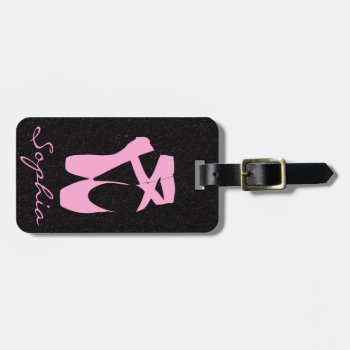 Pink Ballet Slippers On Black Glitter Luggage Tag by Godsblossom at Zazzle