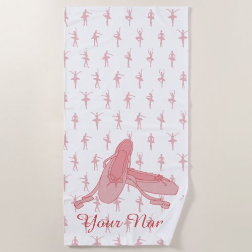 Pink Ballet Slippers Personalized Ballerina Beach Towel