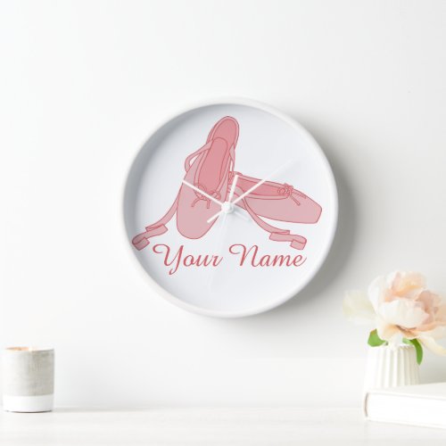 Pink Ballet Slippers Personalized Ballerina Clock