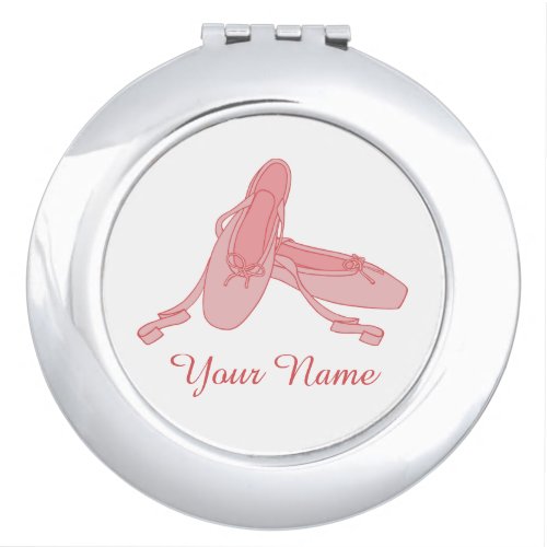 Pink Ballet Slippers Personalized Ballerina Compact Mirror