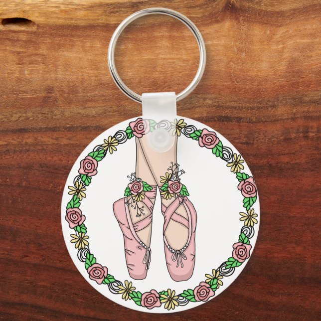 Pink Ballet Slippers Personalized Ballerina Keychain (Front)