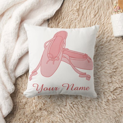 Pink Ballet Slippers Personalized Ballerina Throw Pillow