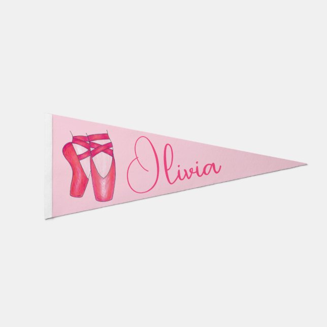 Pink Ballet Slippers Pointe Shoes Ballerina Dance Pennant Flag (Front)
