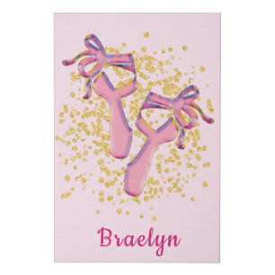 Pink Ballet Slippers with Gold Glitter Personalize Faux Canvas Print
