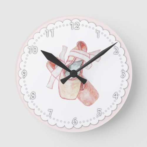 Pink Ballet Toe Shoes Round Clock