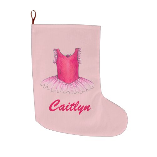 Pink Ballet Tutu Ballerina Dance Teacher Recital Large Christmas Stocking