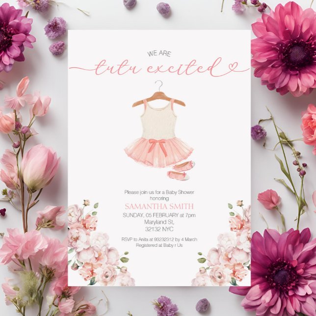 Pink Ballet Tutu Excited Baby Shower invitation (Creator Uploaded)