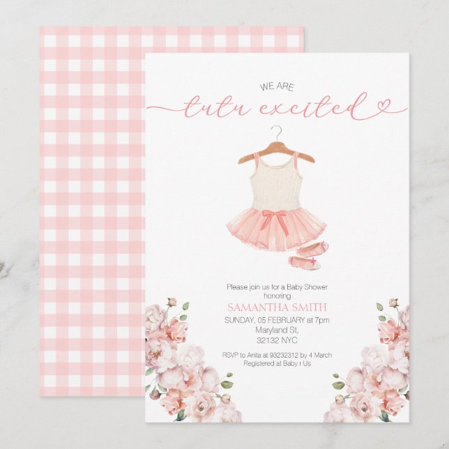Pink Ballet Tutu Excited Baby Shower invitation (Front/Back)