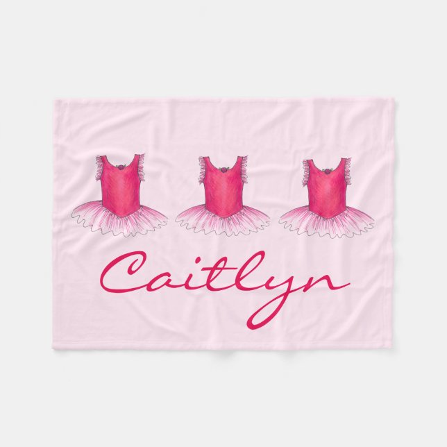 Pink Ballet Tutu Personalized Ballerina Dancer Fleece Blanket (Front (Horizontal))