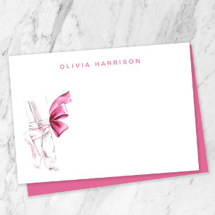 Pink Ballet Watercolor Girls Monogram Note Card