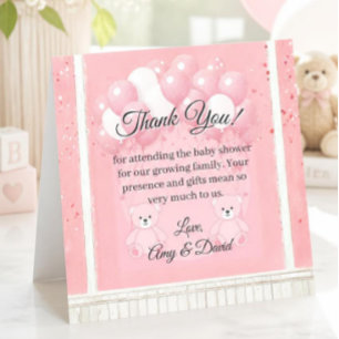 Pink Ballon and Teddy Bear Thank You Card