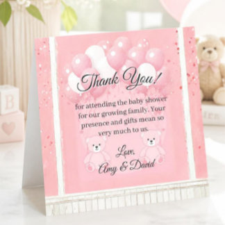 Pink Ballon and Teddy Bear Thank You Card