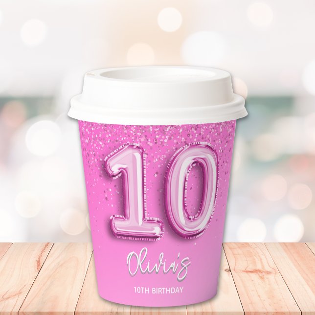 Pink Ballon Birthday girl 10th Paper Cups (Creator Uploaded)