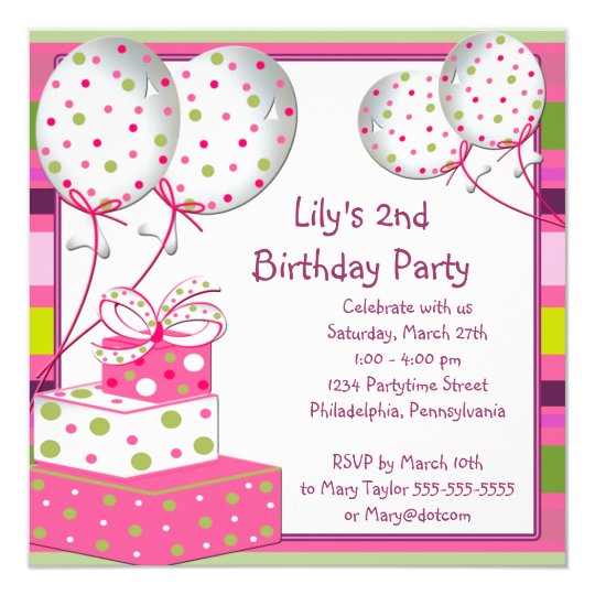 pink ballons girls 2nd birthday party invitation zazzle com