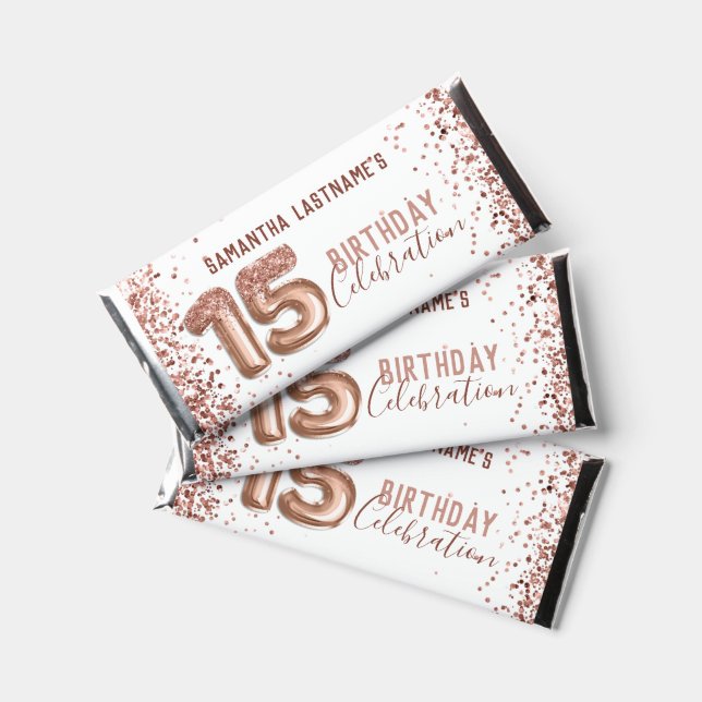 Pink Balloon 15th Birthday Thank You Hershey Bar F (Front)