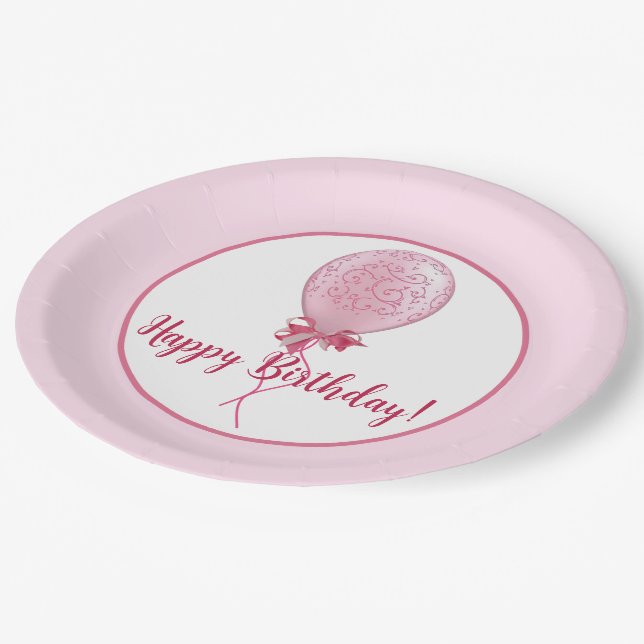 Pink Balloon 1 Paper Plates (Angled)