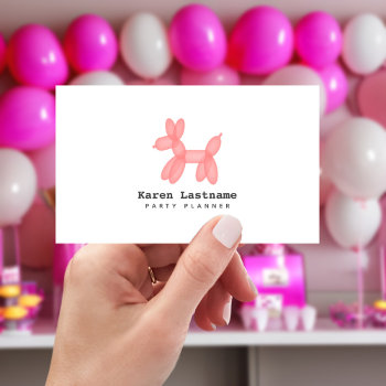 Pink Balloon Animal Party Event Planner Business Card by JillsPaperie at Zazzle