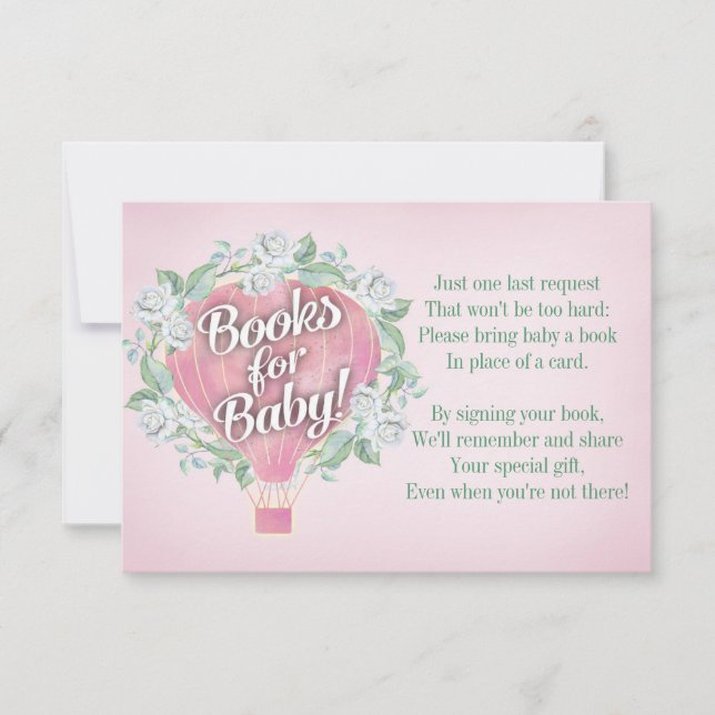 Pink Balloon Baby Shower Book Card Bring A Book (Front)
