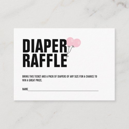 Pink Balloon Baby Shower Diaper Raffle Ticket Enclosure Card