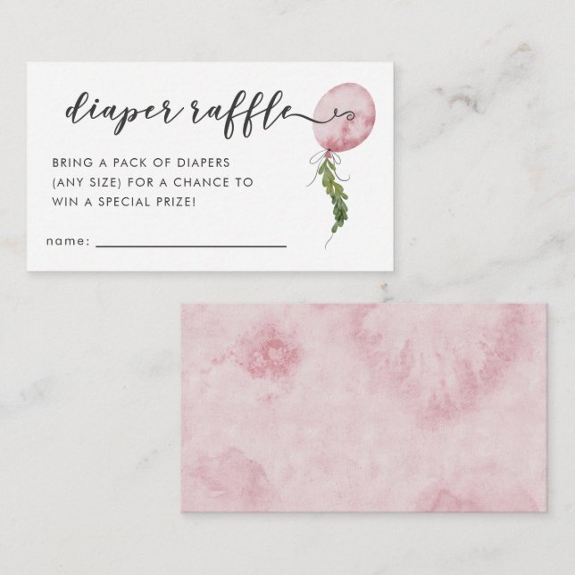 Pink Balloon Baby Shower Diaper Raffle Ticket Enclosure Card (Front/Back)