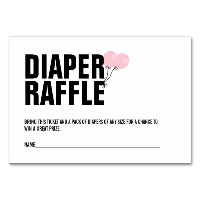 Pink Balloon Baby Shower Diaper Raffle Ticket Table Number (Front)