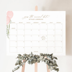 Pink Balloon Baby Shower Due Date Calendar Foam Board