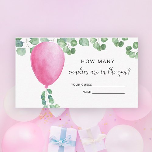 Pink balloon baby shower guess how many candies enclosure card