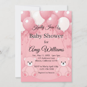 Pink Balloon baby shower Invitation