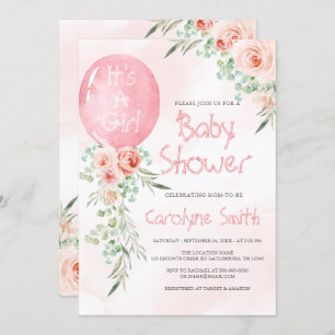 Pink Balloon Baby Shower Invitation