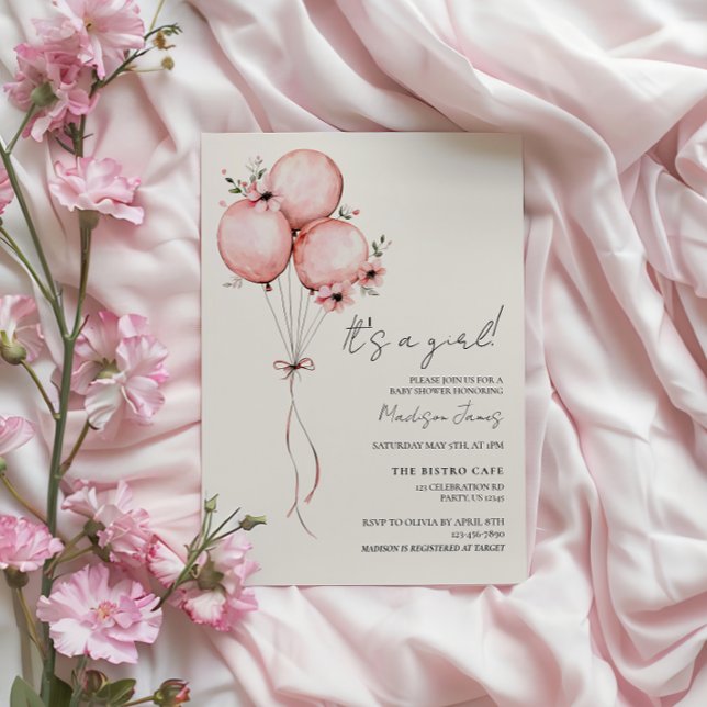 Pink Balloon Baby Shower Invitation (Creator Uploaded)