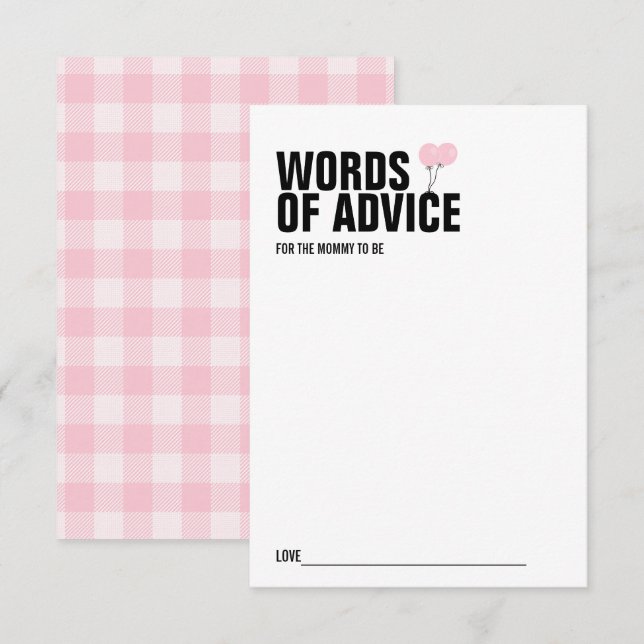 Pink Balloon Baby Shower Mommy Advice Card (Front/Back)