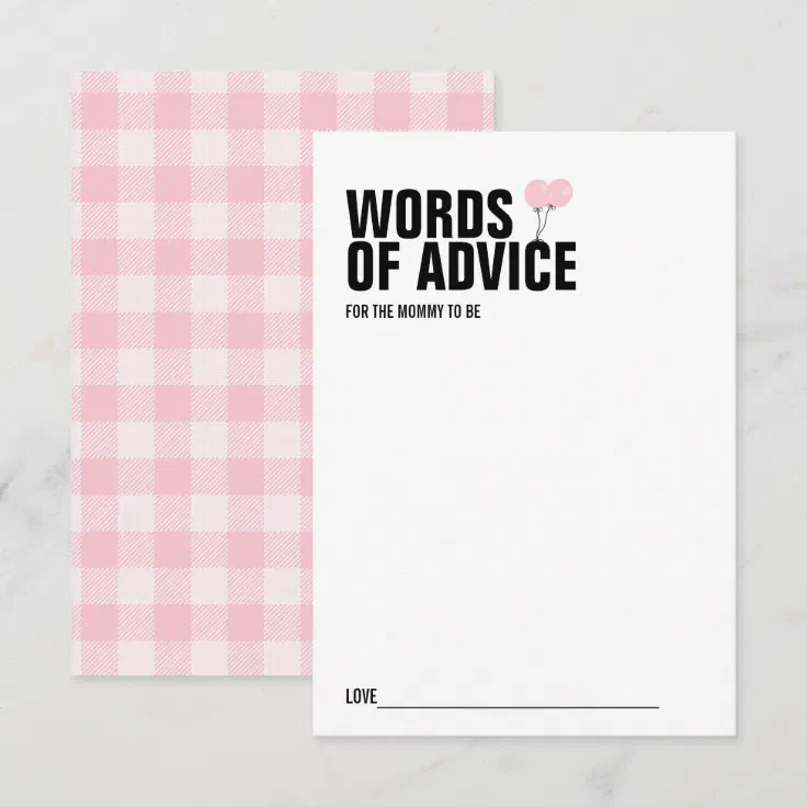 Pink Balloon Baby Shower Mommy Advice Card Zazzle