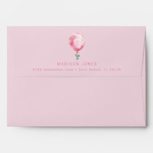Pink Balloon Baby Shower Return Address Envelope