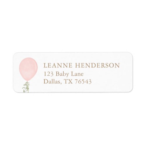 Pink Balloon Baby Shower Return Address Label