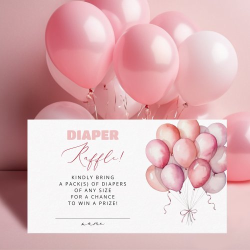 Pink Balloon Bear Diaper Raffle Girl Baby Shower Enclosure Card