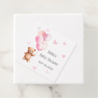 Pink Balloon Bear Heart Baby Shower Favor Tags