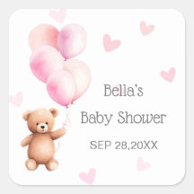 Pink Balloon Bear Heart Baby Shower