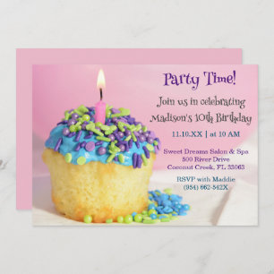 Pink Balloon blue cupcake Birthday Invitation