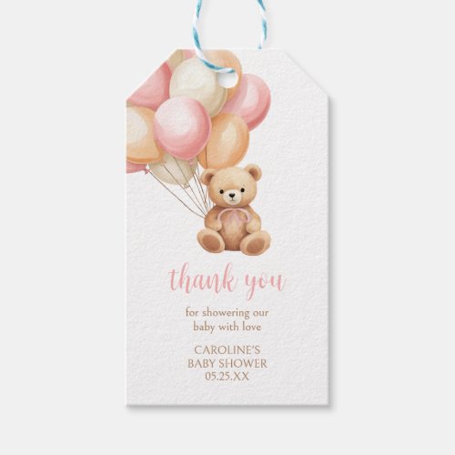 Pink Balloon Boho Bear Baby Shower Favor Tags