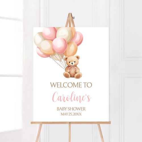 Pink Balloon Boho Bear Baby Shower Welcome Poster