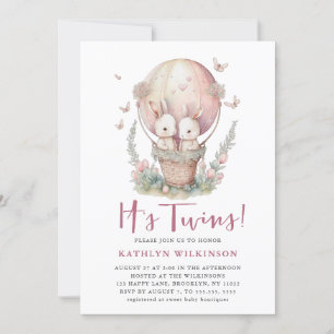 Pink Balloon Butterfly It’s Twins Girl Baby Shower Invitation