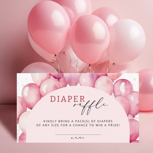 Pink Balloon Diaper Raffle Girl Baby Shower Enclosure Card