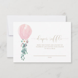 Pink Balloon Diaper Raffle Ticket Card