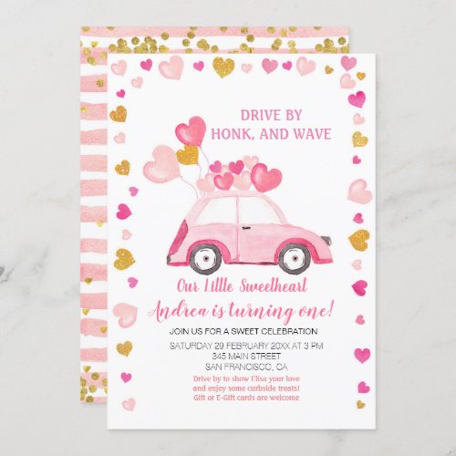 Pink Balloon Drive by Valentine Birthday Invitation